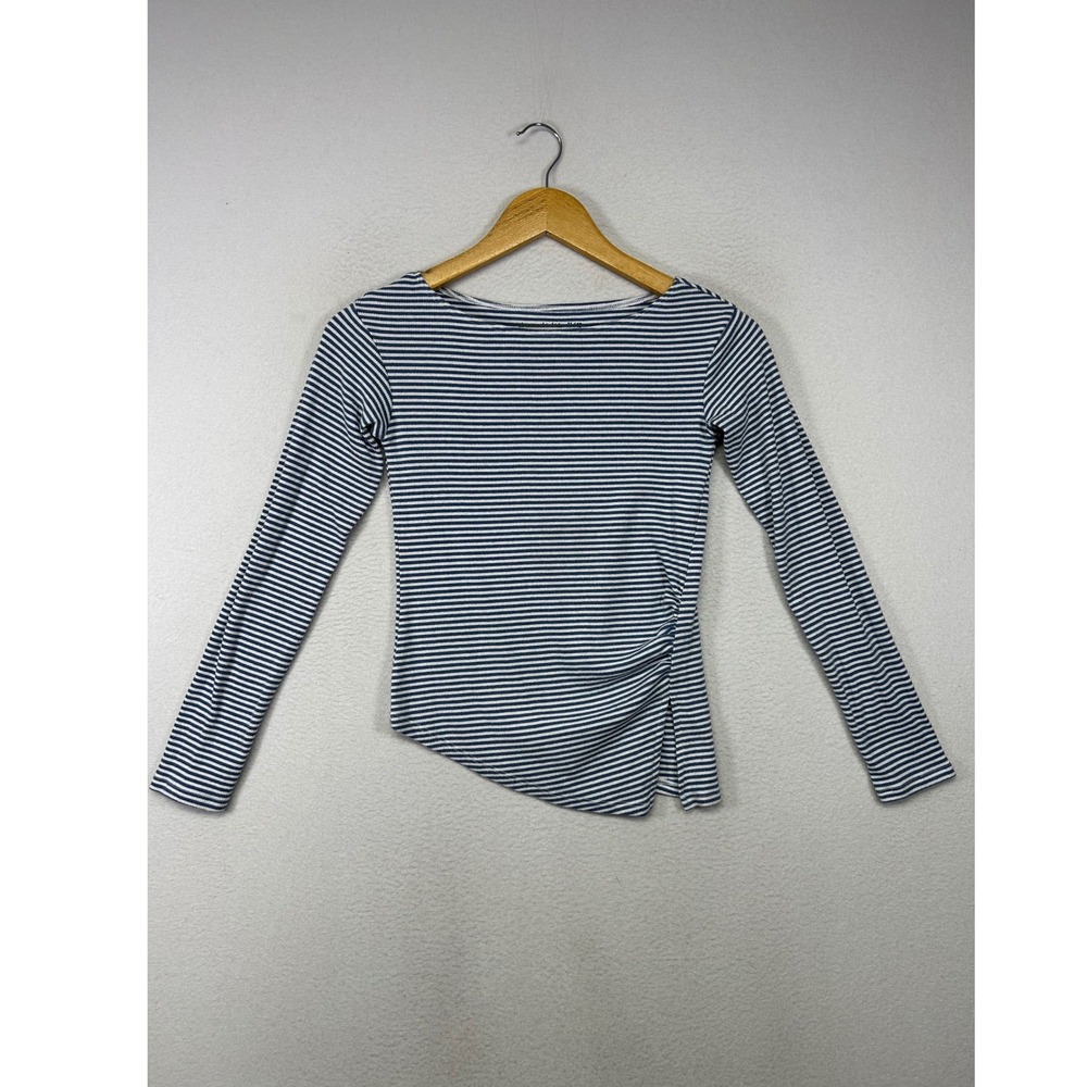 Coastal Preppy Abercrombie Kids Girls 11/12 Blue Striped Asymmetrical Ruched Top